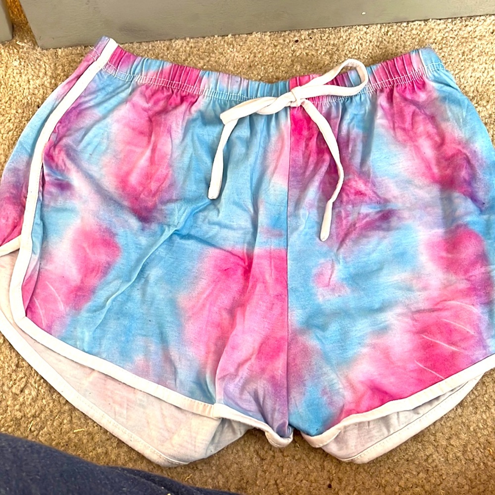 pink and blue tie dye shorts